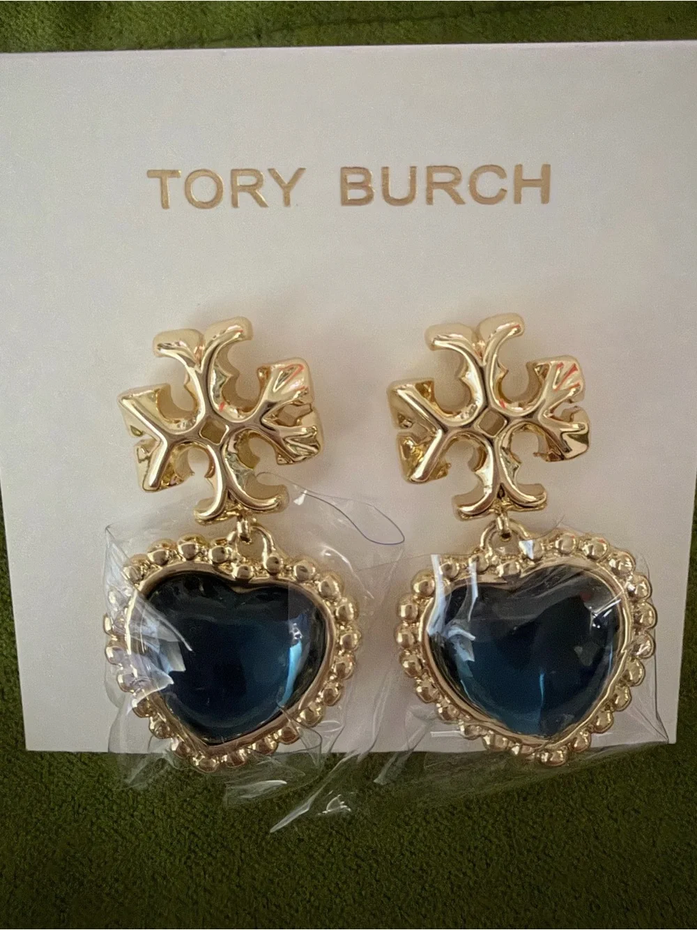Tory Burch Gold-Tone Earrings with Navy Heart Drops